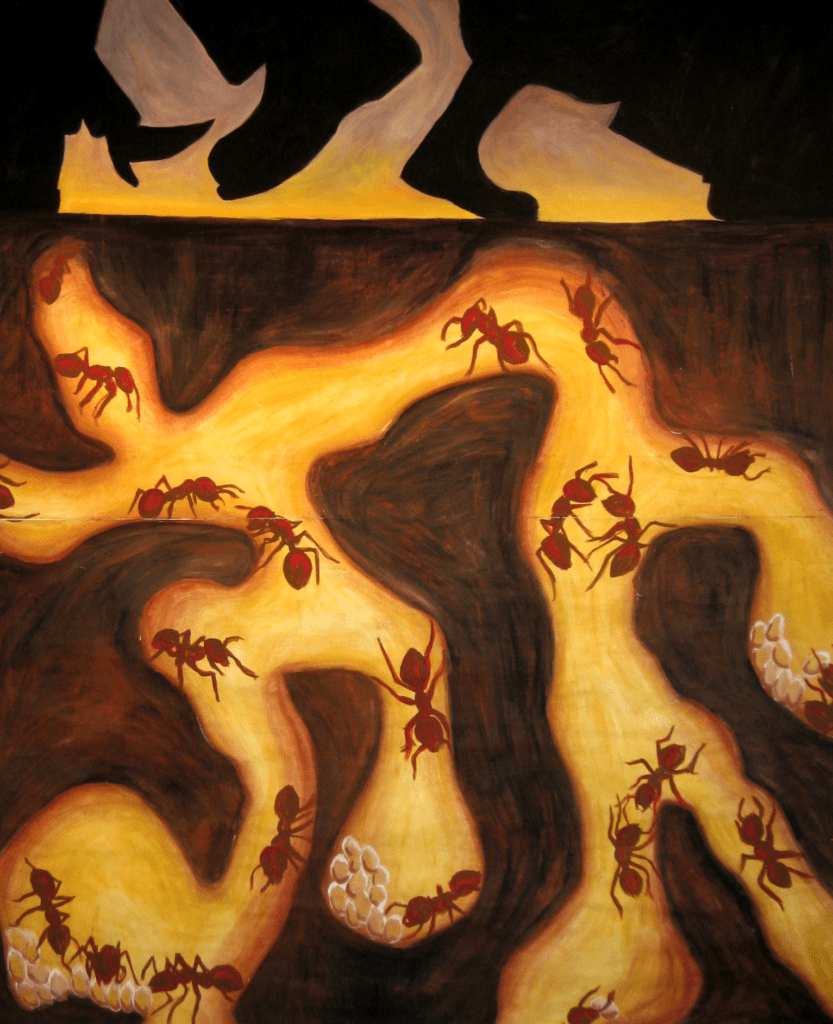 People and Ants #1, gouche paint on paper, 4'x5', © 2001 Billy Reiter