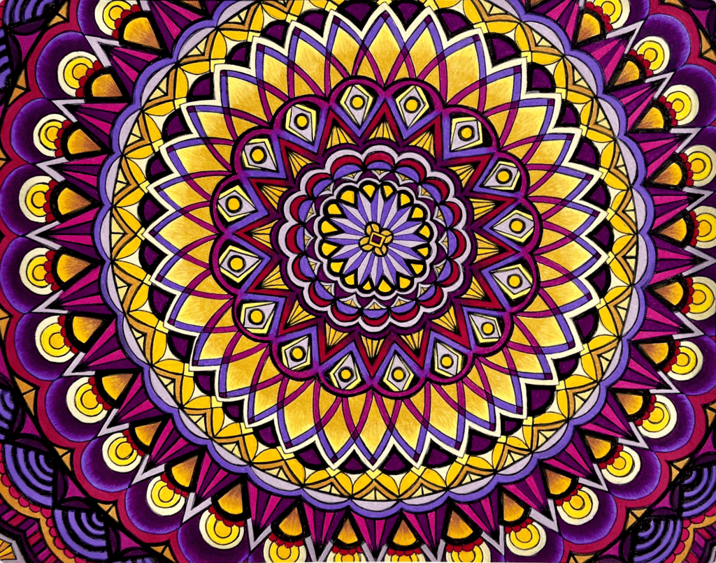 Mandala #1, pen and colored pencil on paper, 11"x14", © 2024 Tara Marolf