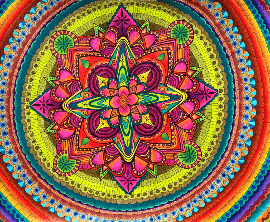 Mandala #3, pen and colored pencil on paper, 14"x17", © 2024 Tara Marolf